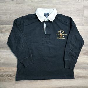 Polo Ralph Lauren Boys S (8/10) Rugby Shirt Black #8 Patch RLPC Crest Excellent